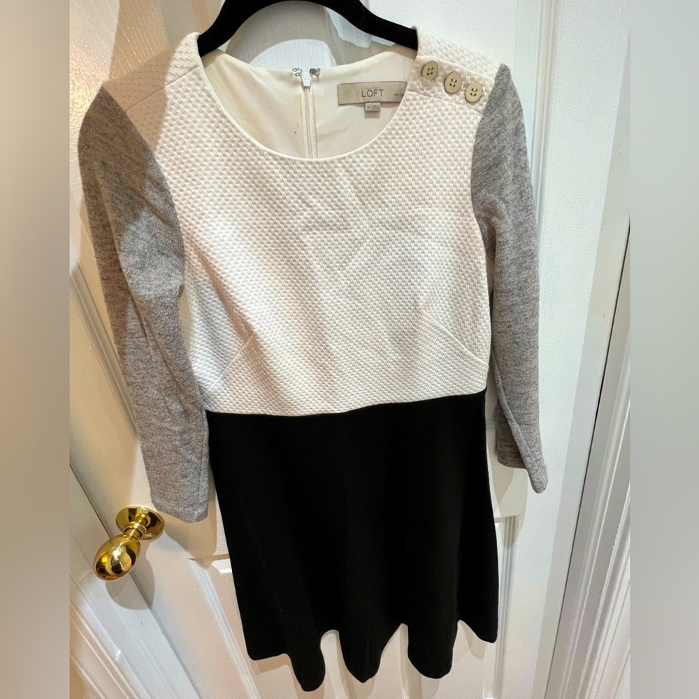 LOFT Color Block Dress- White, Grey and Black